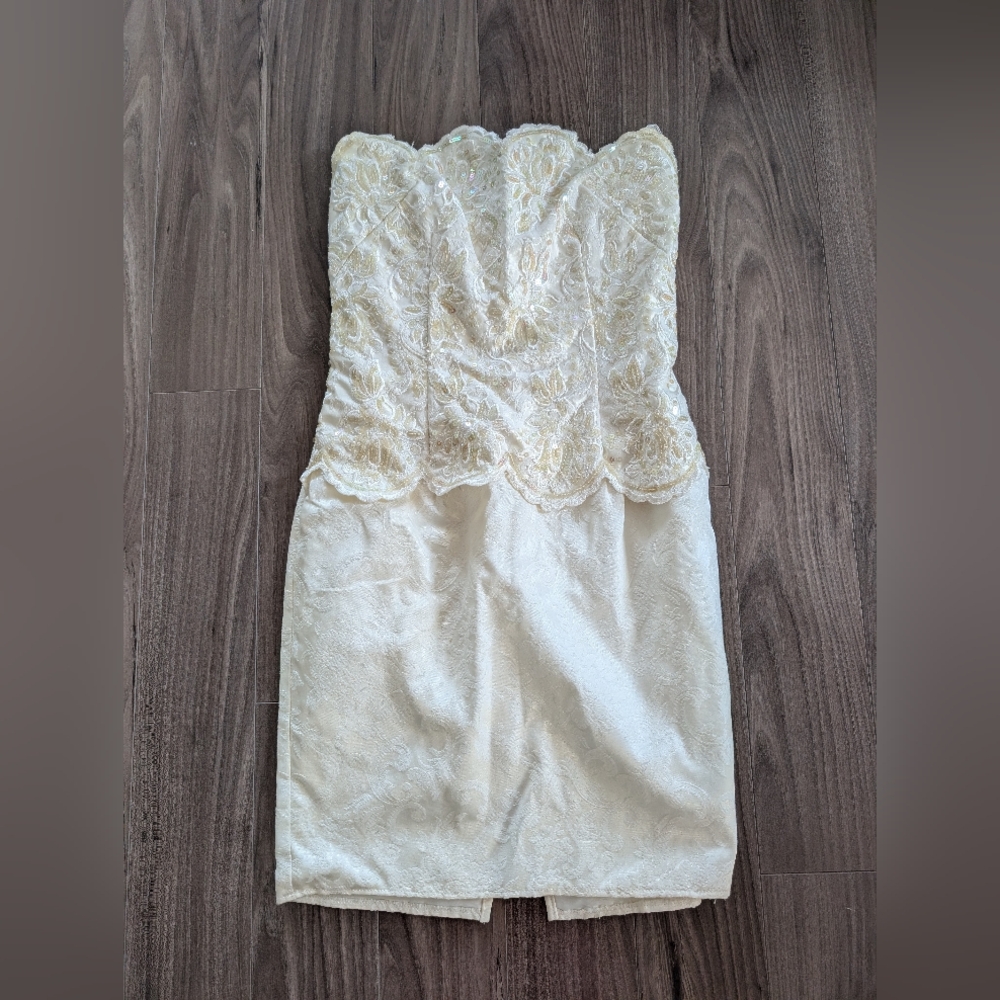 Jessica McClintock Gunne Sax Vintage 80s Strapless Prom Mini Dress 